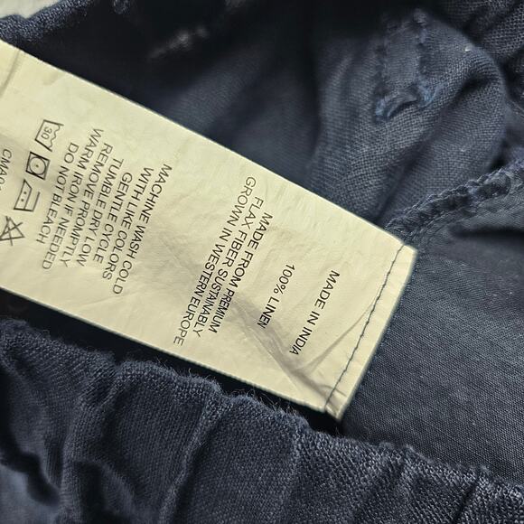 Quince Linen Pants Womens Large Navy Cropped Pull On Coastal Minimal European - Picture 7 of 8